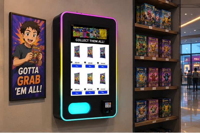 GachaVends wall-mounted card vending machine installed in a retail shop